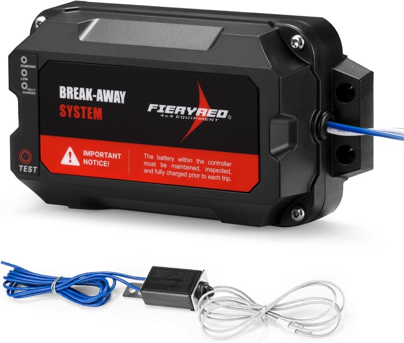 FIERYRED Test-Button Trailer Breakaway Kit with LiFePO4 Battery and Charger, Integrated 4AH Battery Emergency Break-Away Controller, LED Indicator - Image 1